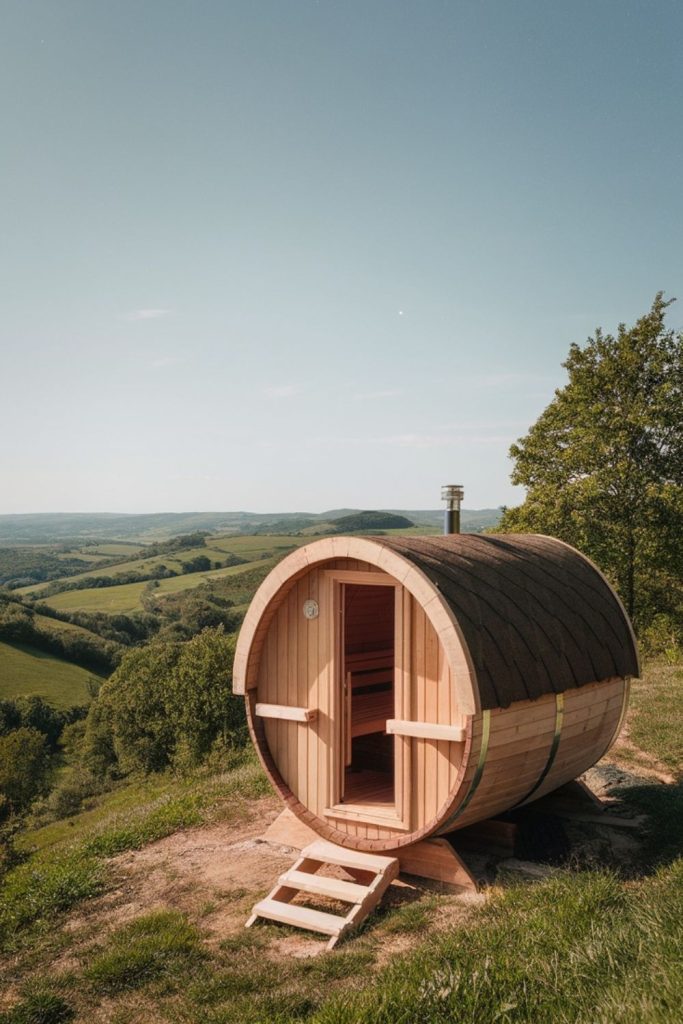 barrel sauna with view