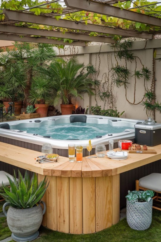 hot tub with a built in bar