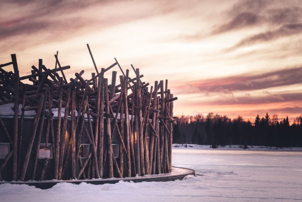 sauna on an icy lake