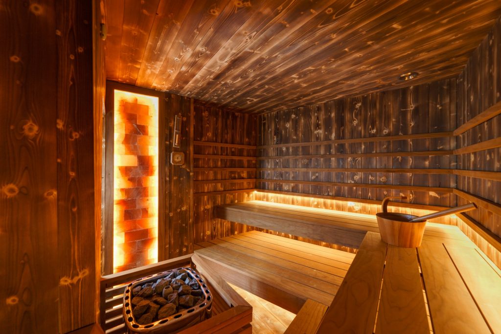 beautiful sauna interior with salt crystals