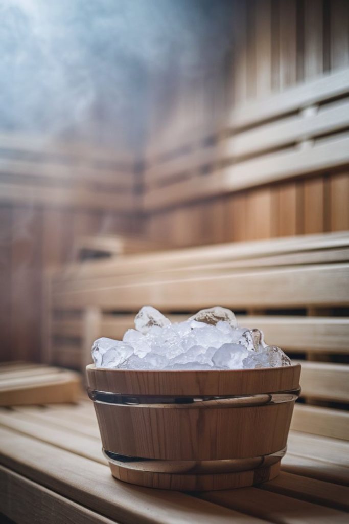 bowl of ice in a sauna
