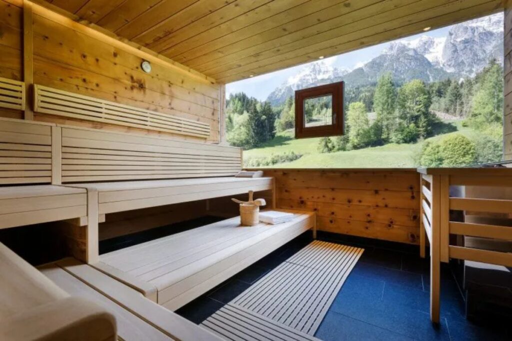 sauna overlooking alps