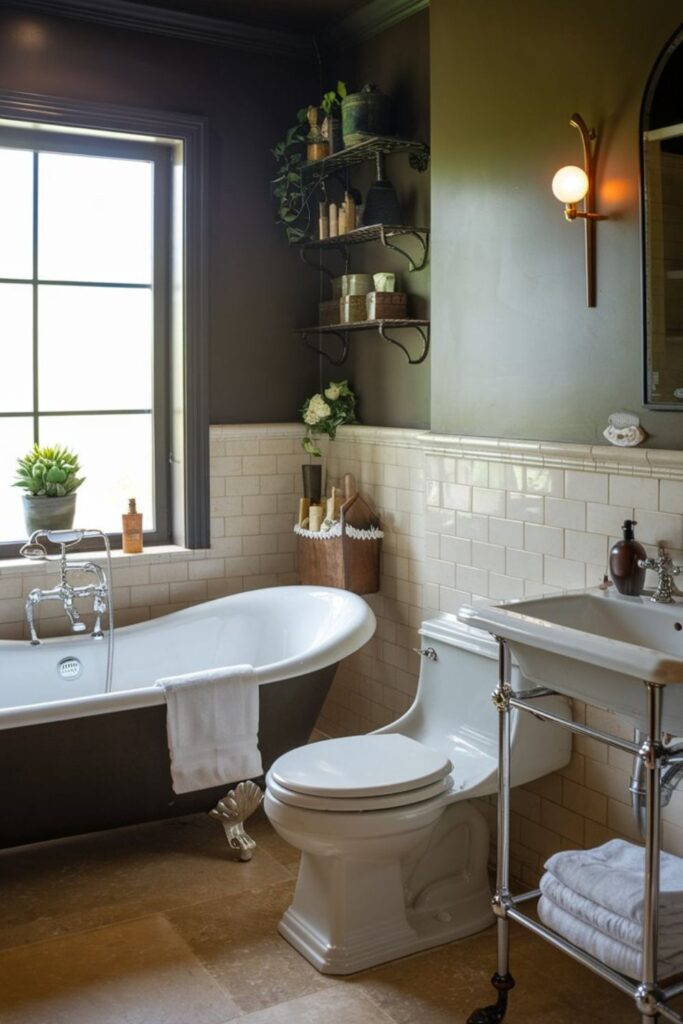 relaxing bathroom with mood lighting and a bathtub