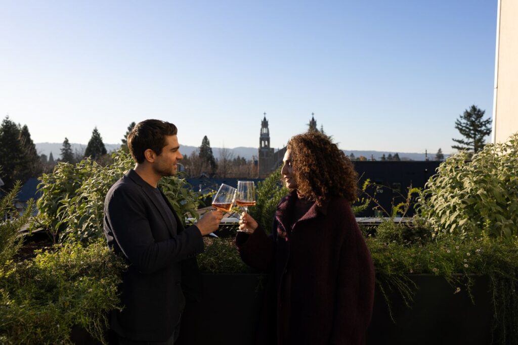 people enjoying wine on the patio